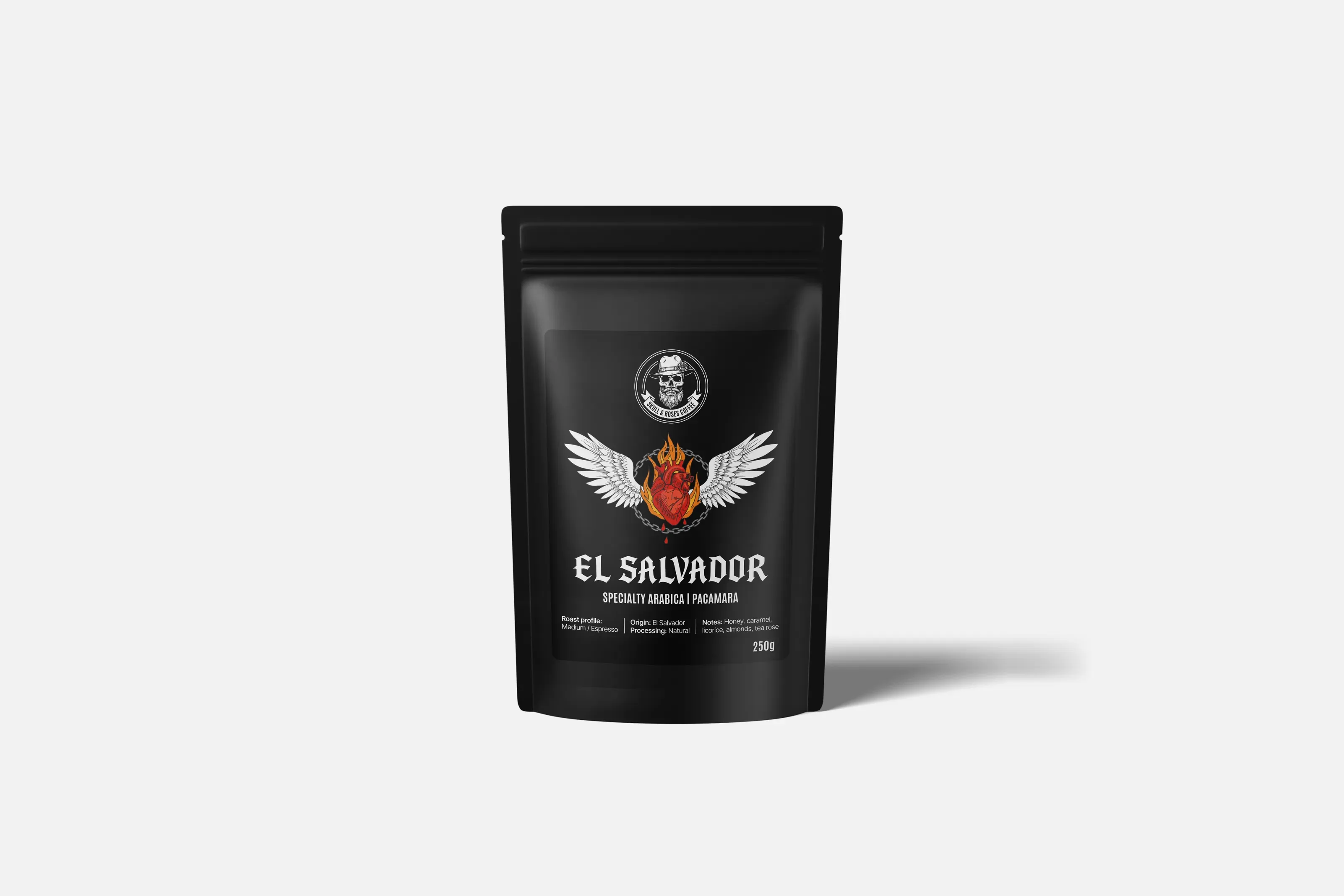 Skull and Roses El Salvador Pacamara specialty coffee bag